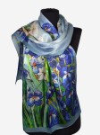 Szal 55x170cm z naturalnego jedwabiu z nadrukiem 0011, irysy